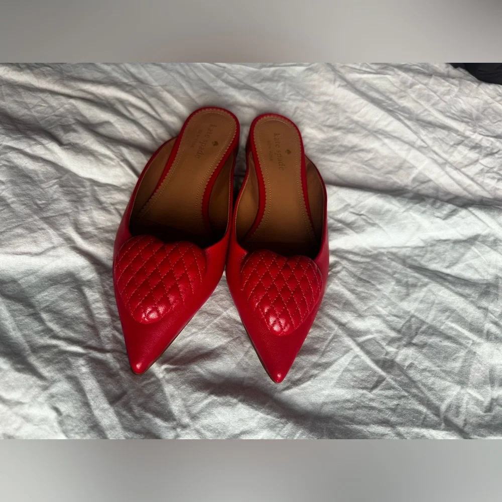 Kate Spade  Red Pointed Toe Mules  8B – Low Block Heel – Slip-On Designer Shoes - Picture 4 of 12